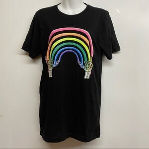 Women’s‎ small black skeleton hands rainbow shirt